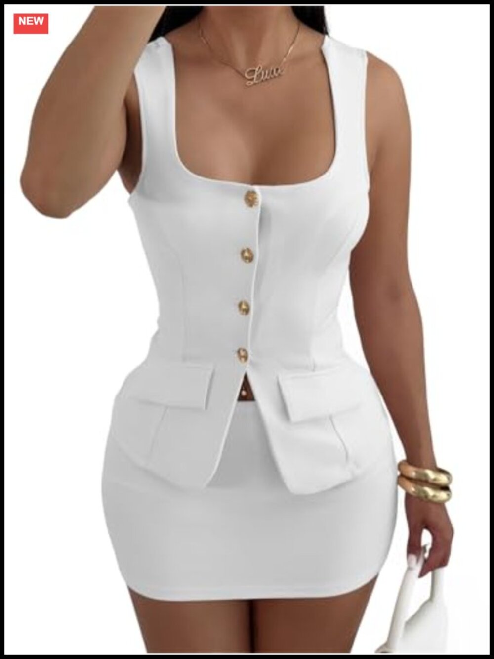 Elegant Sleeveless Blazer Skirt Set Women's Summer 2 Piece Business Casual